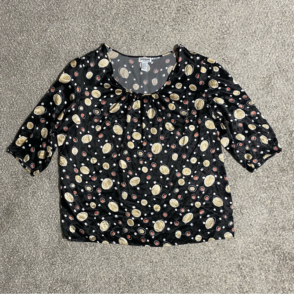 Unique Spectrum Women’s 26W/28W Black Stretch Polka Dot Blouse